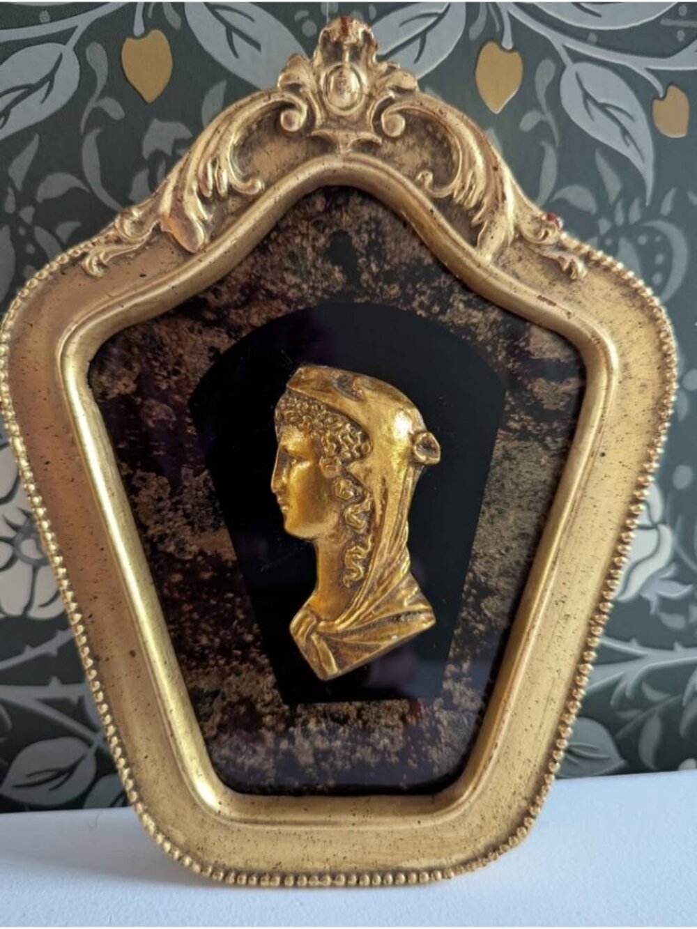 Vintage Andrew Kolb Neoclassical Bust Portrait Plaque Ornate Gilt Frame